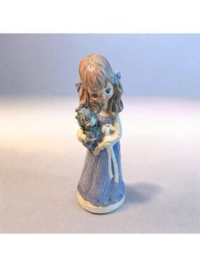Vintage 70s Ceramic Girl Figurine With Puppy Hand-Painted 11.5" Tall Collectible